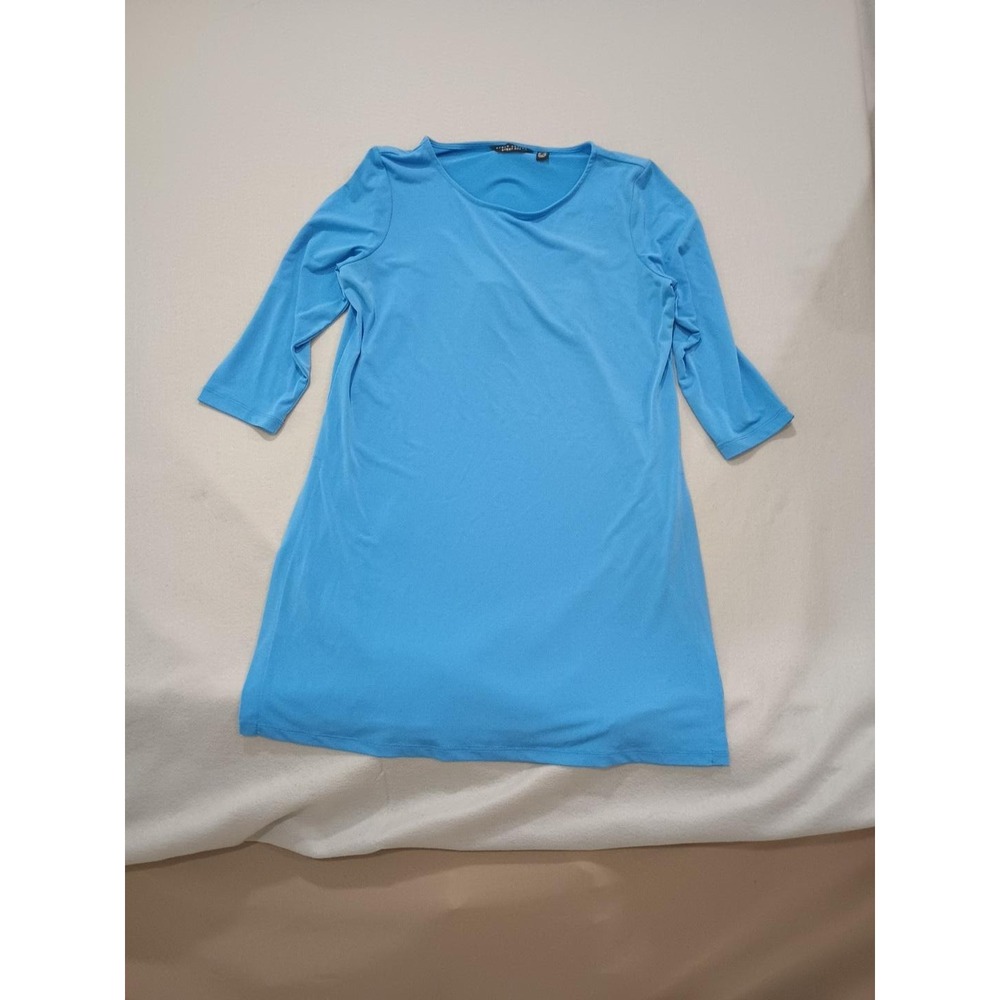 Susan Graver Every Day bright blue/turquoise 3/4-sleeve tunic, size Small Petite
